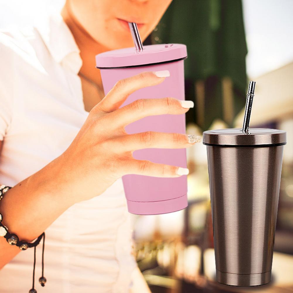 Vaso de vacío con pajita, taza térmica de acero inoxidable, termo de agua, taza de café, botella de paja para beber