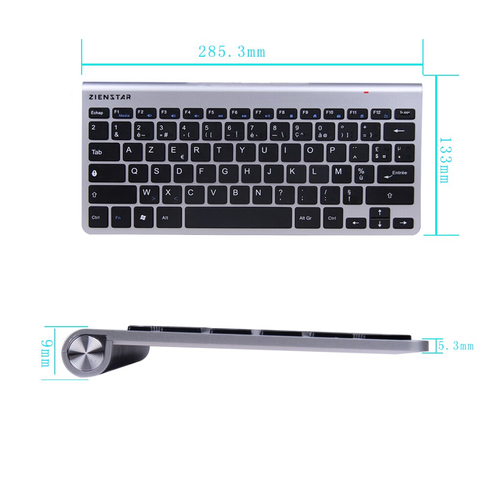 Zienstar AZERTY French Letter Slim 2.4G Wireless Keyboard for MACBOOK,LAPTOP,TV BOX Computer PC and Smart TV with USB Receiver