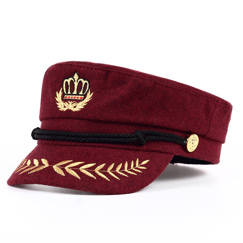 Voron studentlue menn kvinner kadettlue ull flat topp svart army matros lue unisex retro beret åttekantet lue: Rød
