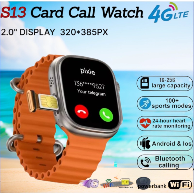 2025 Nuovo 4G All Network S13Smart Watch Android Funzionamento S10 Sistema GPS Mappa Google Play Passometro Sleep Tracker Scheda SIM