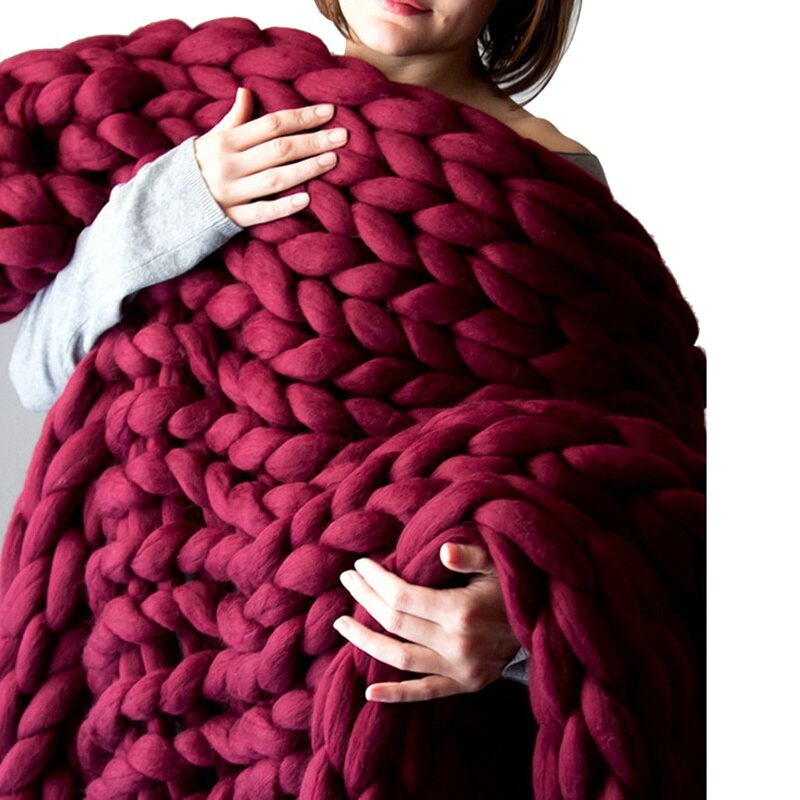 6cm Grob Wolle Teppich Hand-gewebte Decken Dacron Gestrickte Decken Wolle Decken für Bett Sofa wickeln Decke Decke: rot