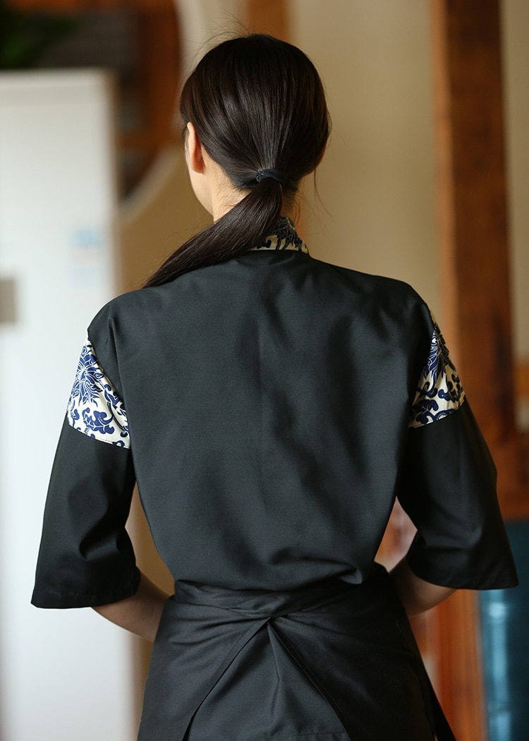 Unisex Japanese Korea Style Chef Uniform Kimono Sushi Cook Shirt Medium Sleeve Restaurant Kitchen Waiter Work Uniforms QJ05