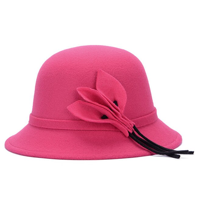 Sombreros de fieltro de estilo británico Vintage para mujer, gorros de lana cálidos de , gorra de Color sólido, accesorios de para Otoño e Invierno: Rosy