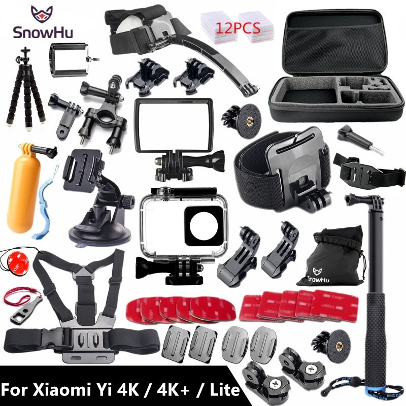 SnowHu for Xiao YI 4K Accessories Kit Set Tripod Monopod Head Cheat Strap Bag Adapter Mount for YI 4K+ for YI Lite Camera GS27