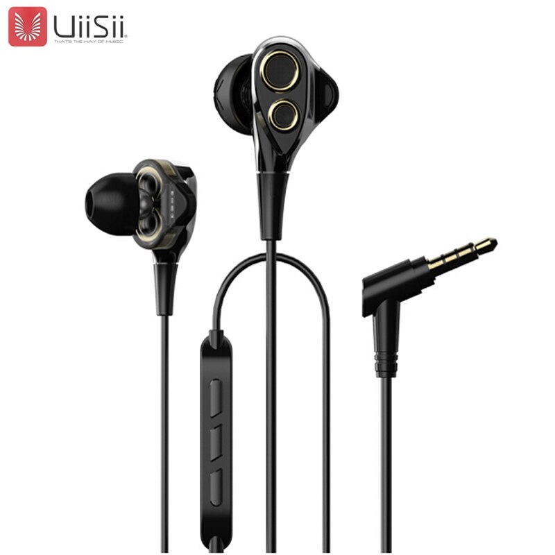 UiiSii BA-T8 HiFi Earphone Earbuds Dual Dynamaic Music In-Ear Earphone Noise Cancelling Wired with Mic For iPhone Xiaomi Android: Black