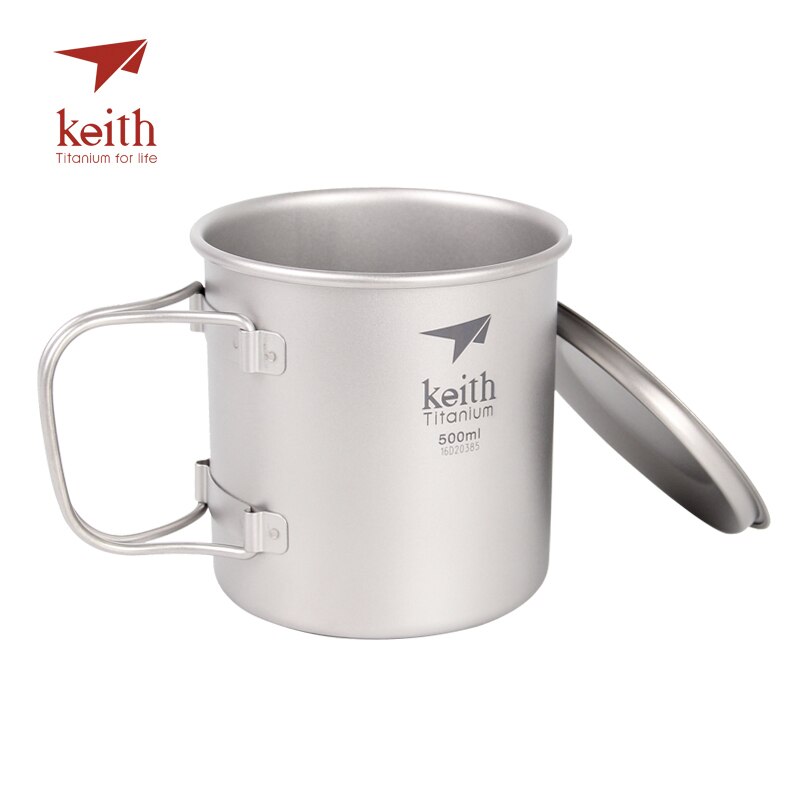 Keith titanium kopp titan vann krus sammenleggbart håndtak enkelt vegg kopp utendørs camping reise tur kopper med lokk 220ml-900ml