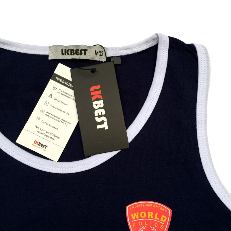 Lkbest menns tank-tops casual bomull herre vest world police mønster underskjorte herre merke klær 3 farger m-xxl (n -191)