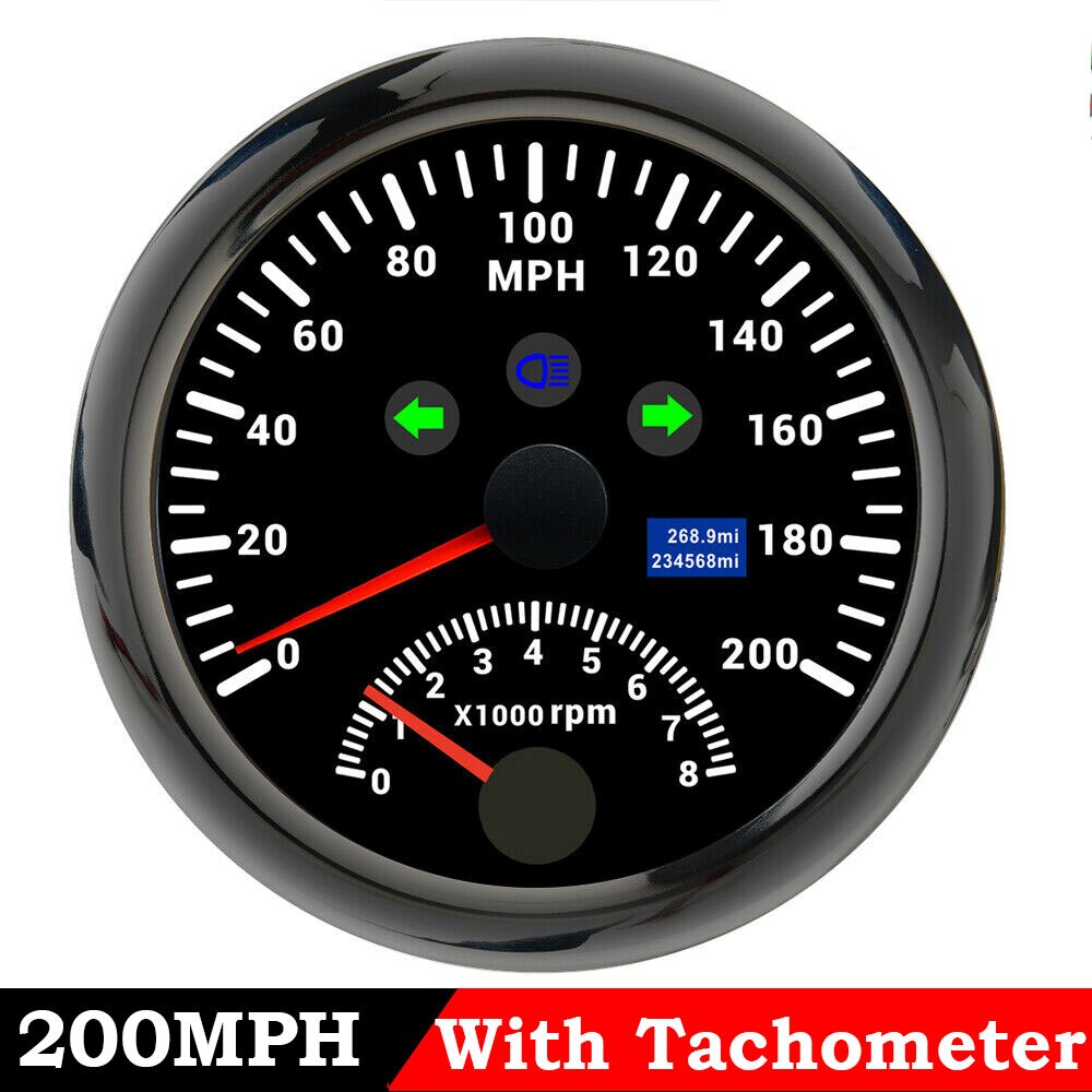 Universele 85Mm Gps Snelheidsmeter Gauge 120 Km/h 200 Km/h 200MPH Gps Speed Meter Kilometerteller Met Toerenteller 8000Rpm Met gps Antenne: 200MPH BN