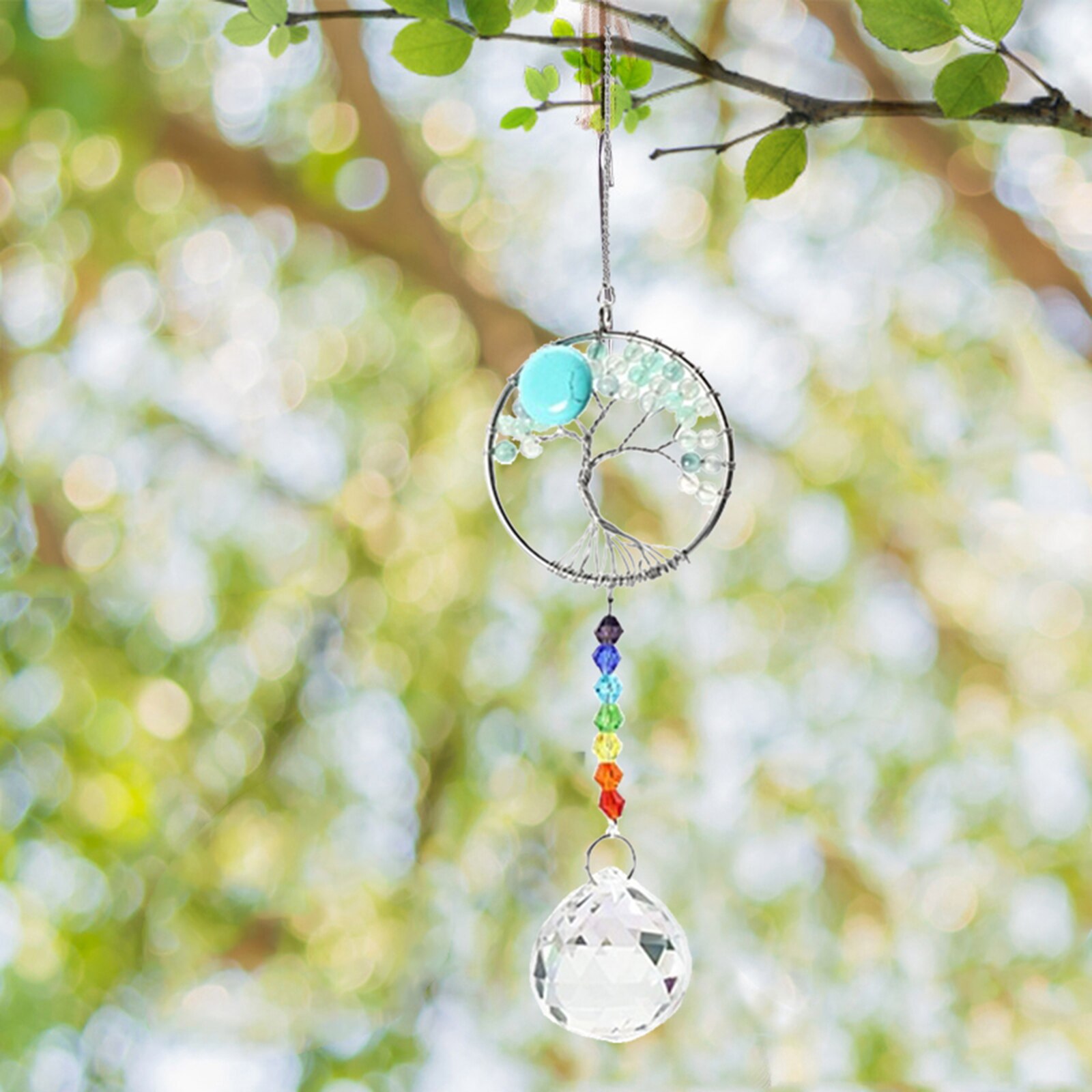 Hanging Crystal Suncatcher Crystals Beads Prism Pendant Craft Chain Hanging Window Home Garden Wind Chimes: Blue Tree of Life