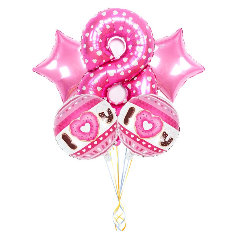 Rosa söt munk tema fest folie ballonger 32 tum nummer ballong barn födelsedagsfest dekorationer tecknad hatt