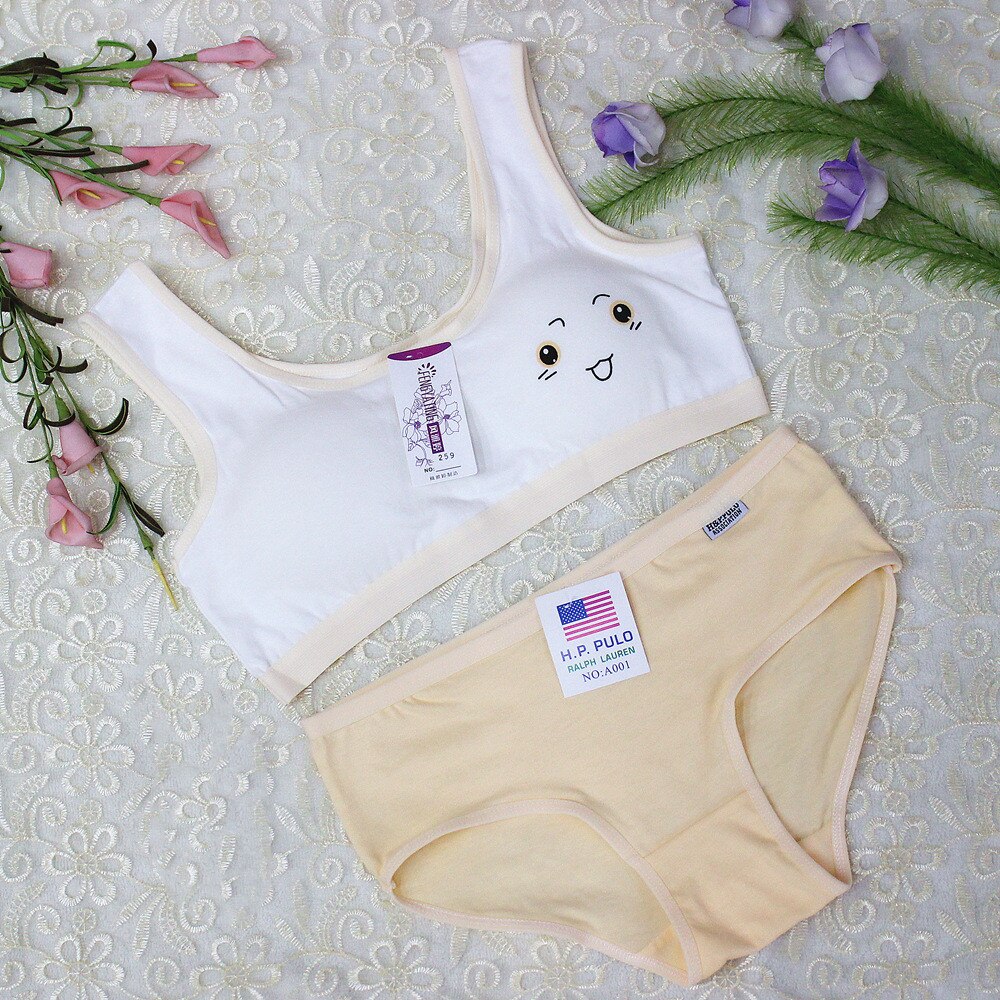 Schattige glimlachende meisjes ondergoedset, katoenen vest-stijl, comfortabele sportbeha-set zonder stalen ring