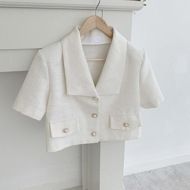 Sannian Corea verano Retro pequeña solapa fragante tres botones Tops cortos traje ajustado de manga corta abrigo mujeres Blazers y chaquetas: Default Title