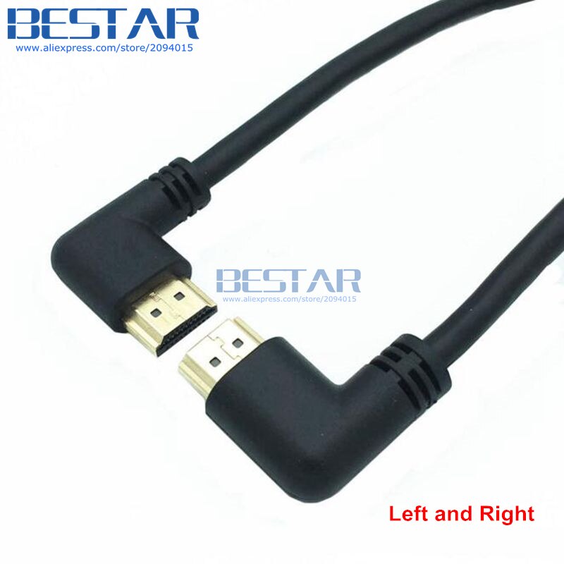 Venstre eller høyre vinklet hdmi 2.0 hann til hdmi høyre venstre albue hann forlengelseskabel 10cm 50cm 1m,  hdmi 2.0v vinkel kabel 4k*2k @ 60hz: Venstre og høyre / 10cm