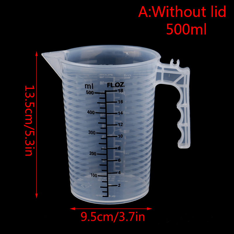1PC 100/250/500ML Plastic Measuring Cups Jug Liquid Container Baking Kitchen Water With Cover Kitchne Accessories Mixing Cup: A500