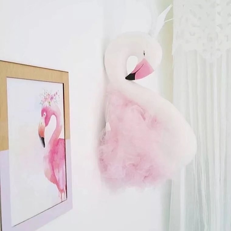 Baby flicka rum dekoration djur huvuden svan vägg hängande dekor för barn rum barnkammare rum dekoration mjuk installera spelhus: Rosa