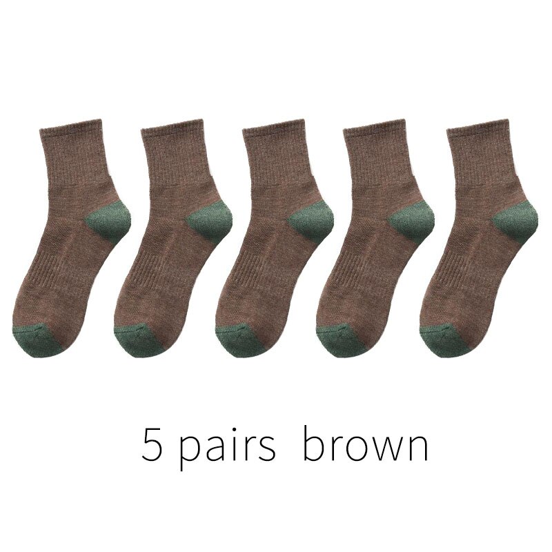 5 paar japanse katoenen herensokken dikke badstof lange sokken heren zakelijke herfst winter warme sokken calcetines meias: 5 paar bruin