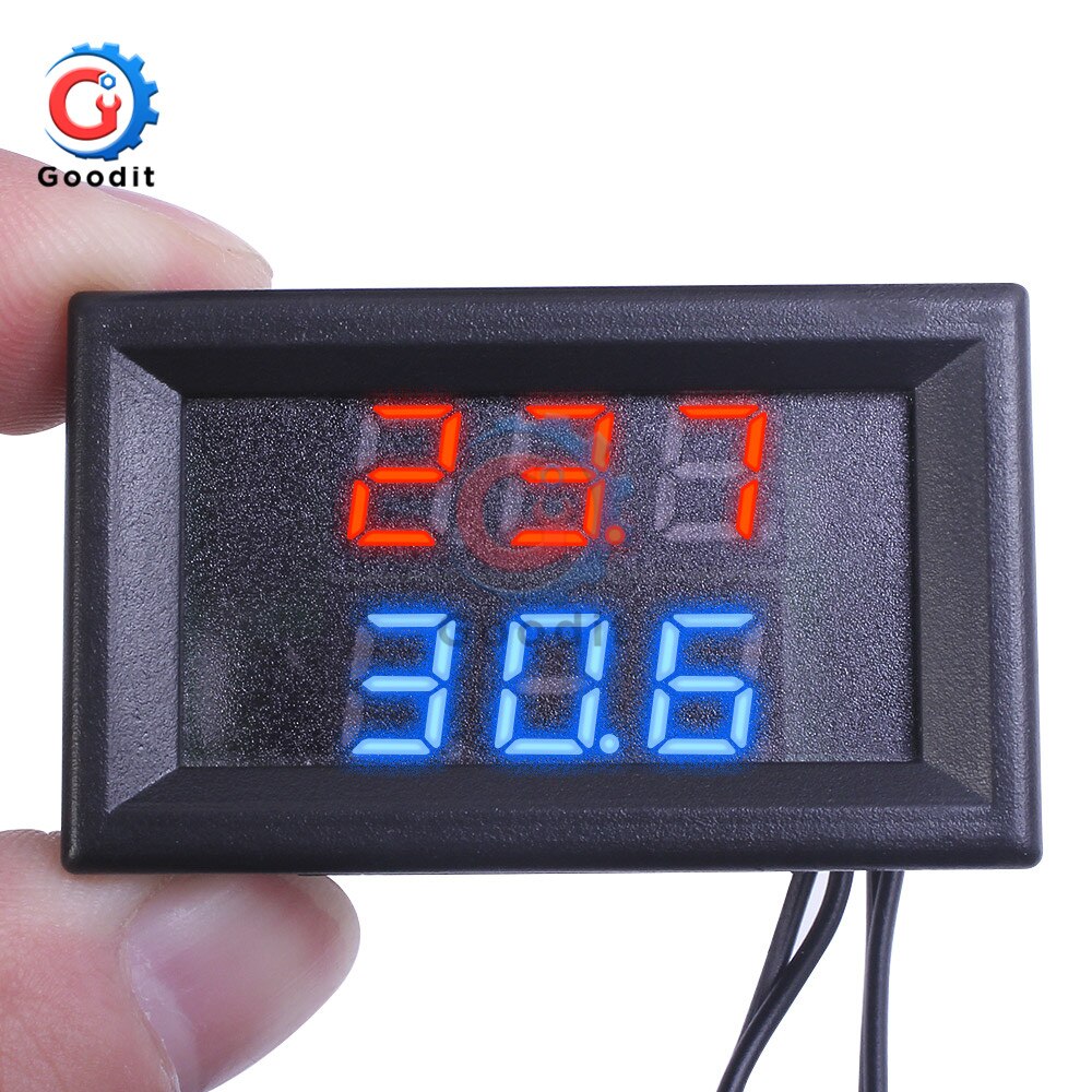 Mini LED Dual Display Digital Thermometer DC 4V-28V 0.28 inch w/ Dual NTC Waterproof Metal Probe Temperature Sensor Tester for I
