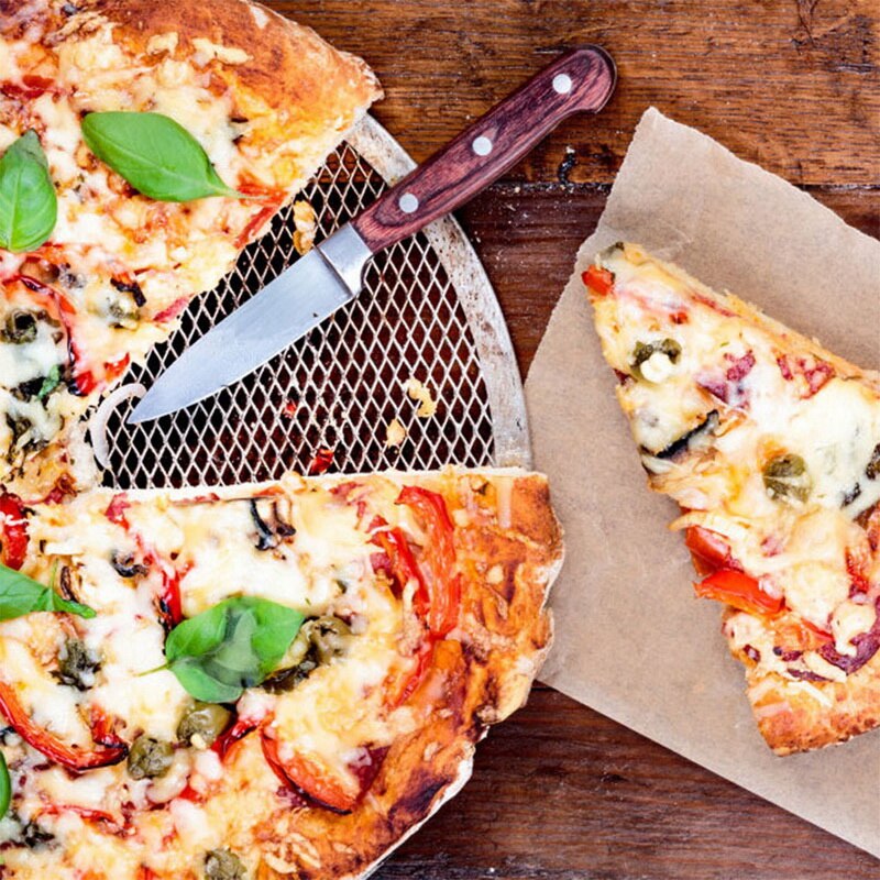 Non-stick pizzaskærm pande bageplade aluminium pizza mesh multifunktion sømløs metal net køkken pizza værktøj 6-17 tommer