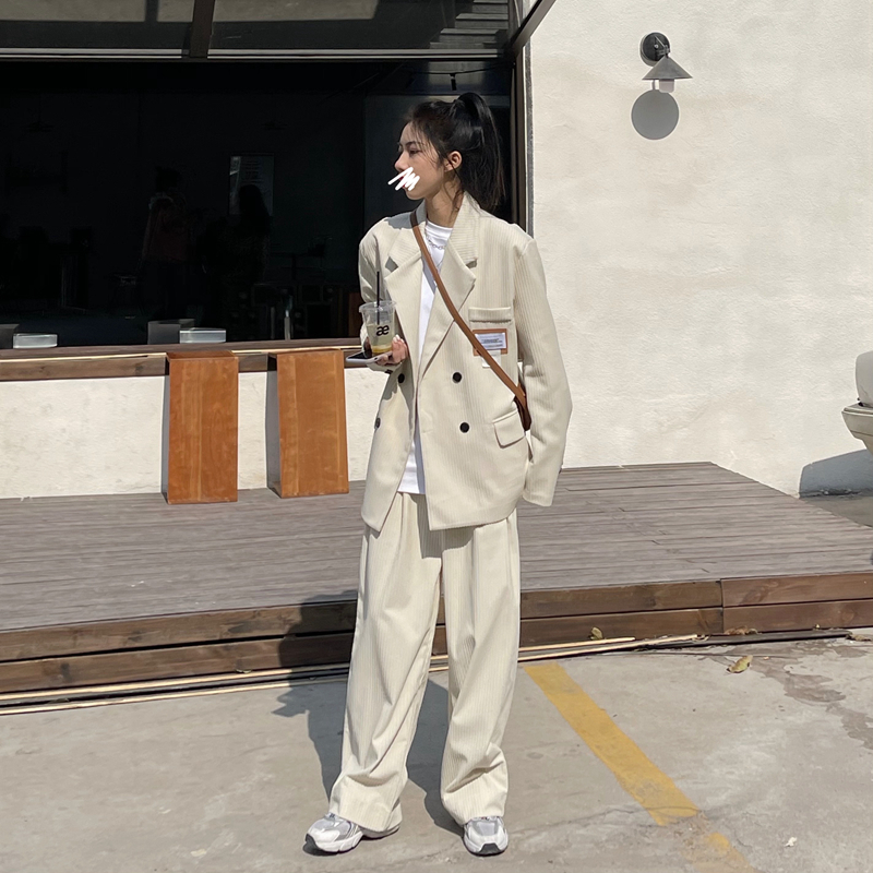 Snygg manchester oversized kavaj jacka kvinnor lös kontor dam kostym enkelknäppt kappa koreansk chic solid ytterkläder