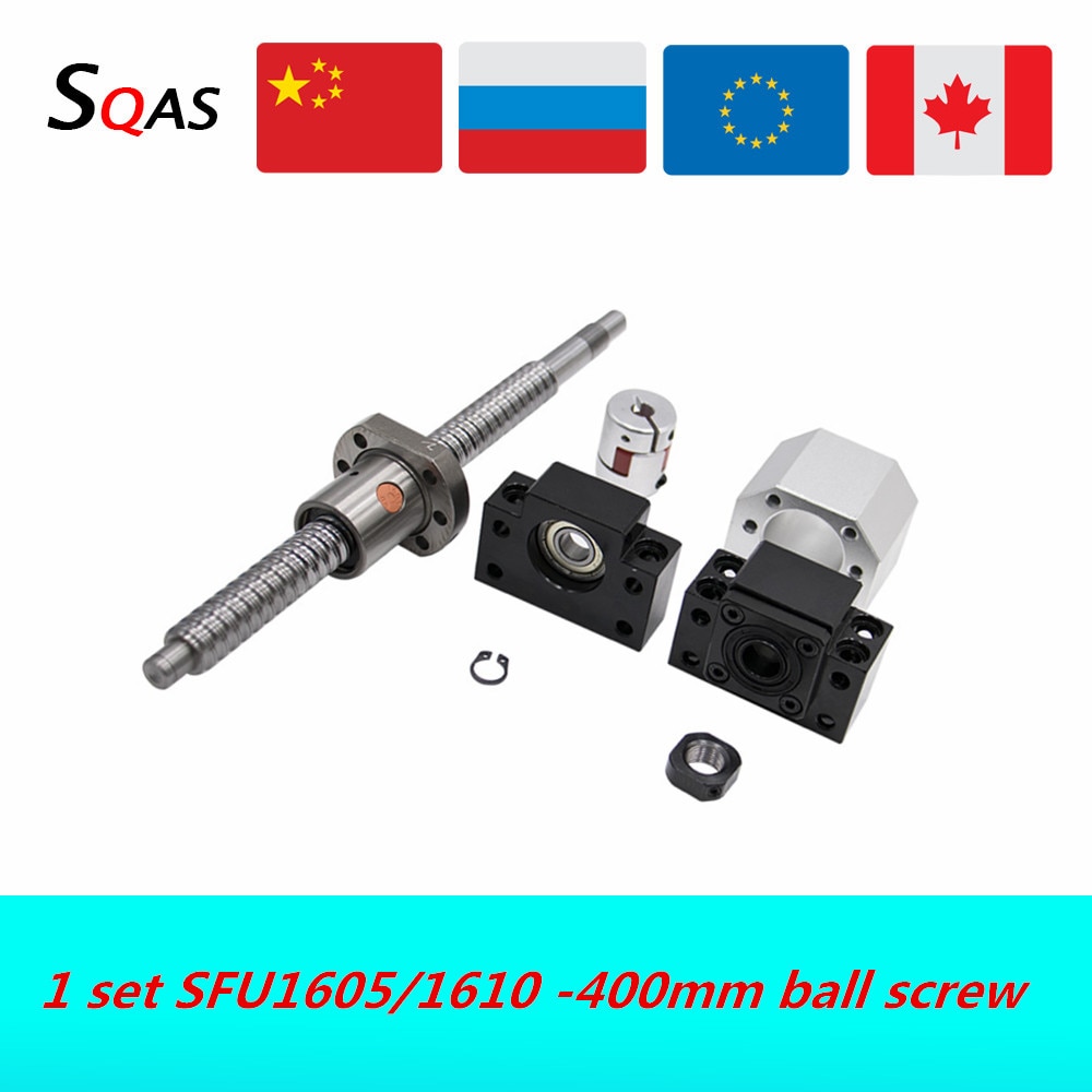 Eu warehouse ball screw kit SFU1605 400mm ball screw end machined with BK12 BF12 +single nut +nut holder+coupling for cnc part