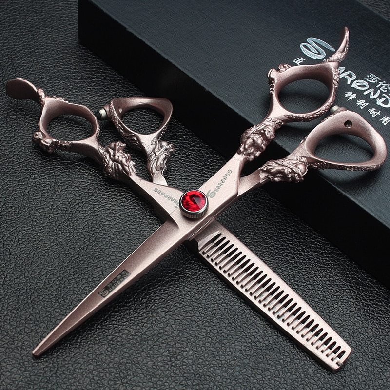 6.0 Hairdressing Barber Scissors Rose Gold Dragon Japanese 440c Scissors Ladies Thinning Cutting Shear