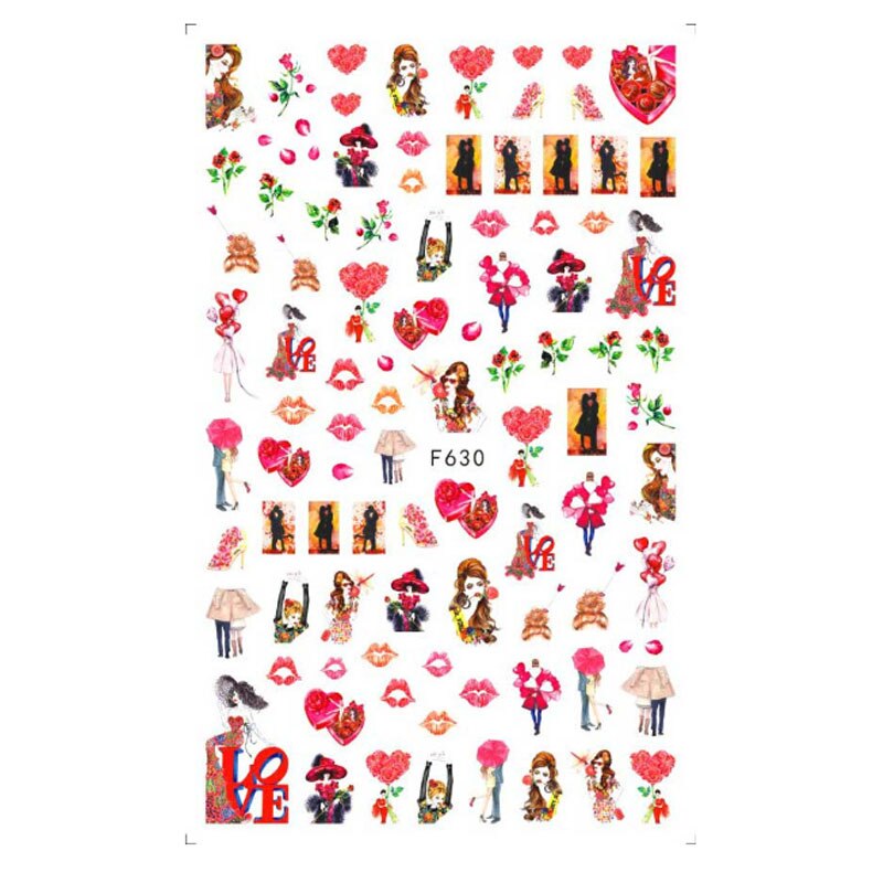 10 Stuks Vlinder Nail Sticker Valentijnsdag Nail Decal Rose Bloem Perzik Hart Vlinder: F630