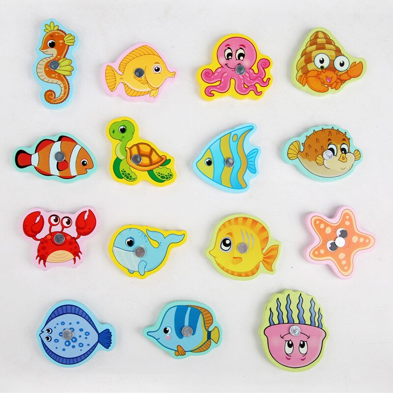 15pcs Fish Wooden Iron Box Magnetic Fishing Game Toy Baby Parent-child Interaction Learning Educational Toys for Children Boys