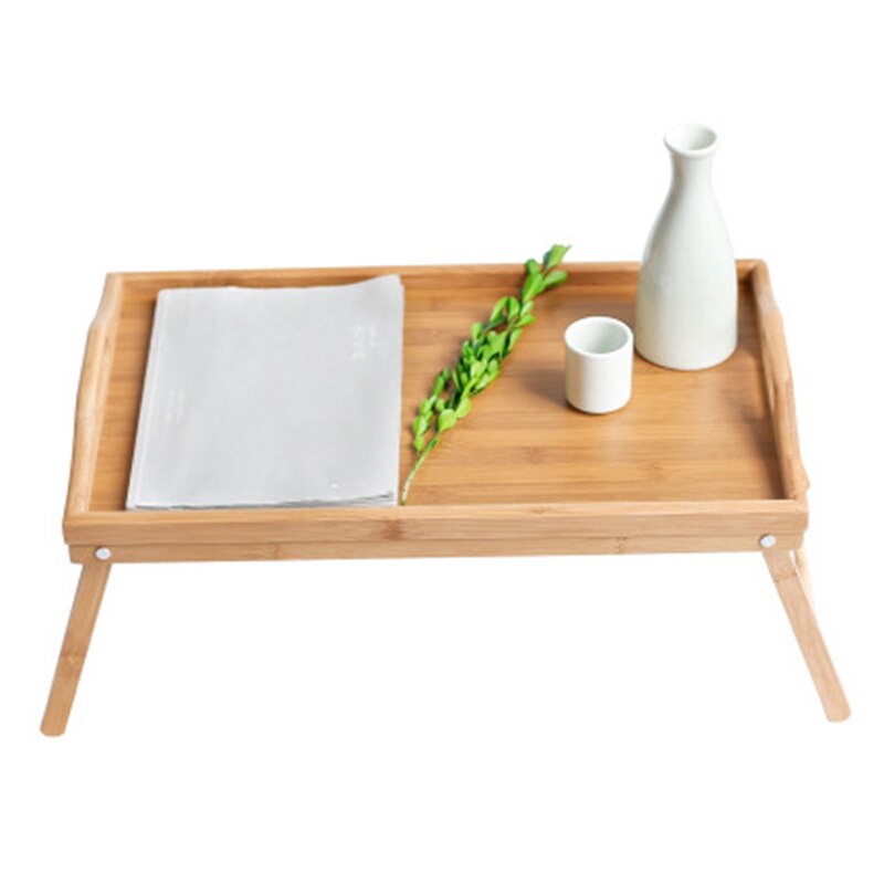 Foldbar bambus træ seng bakke morgenmad på sengen laptop skrivebord enkelt spisebord til sovesofa bord picnic med håndtag