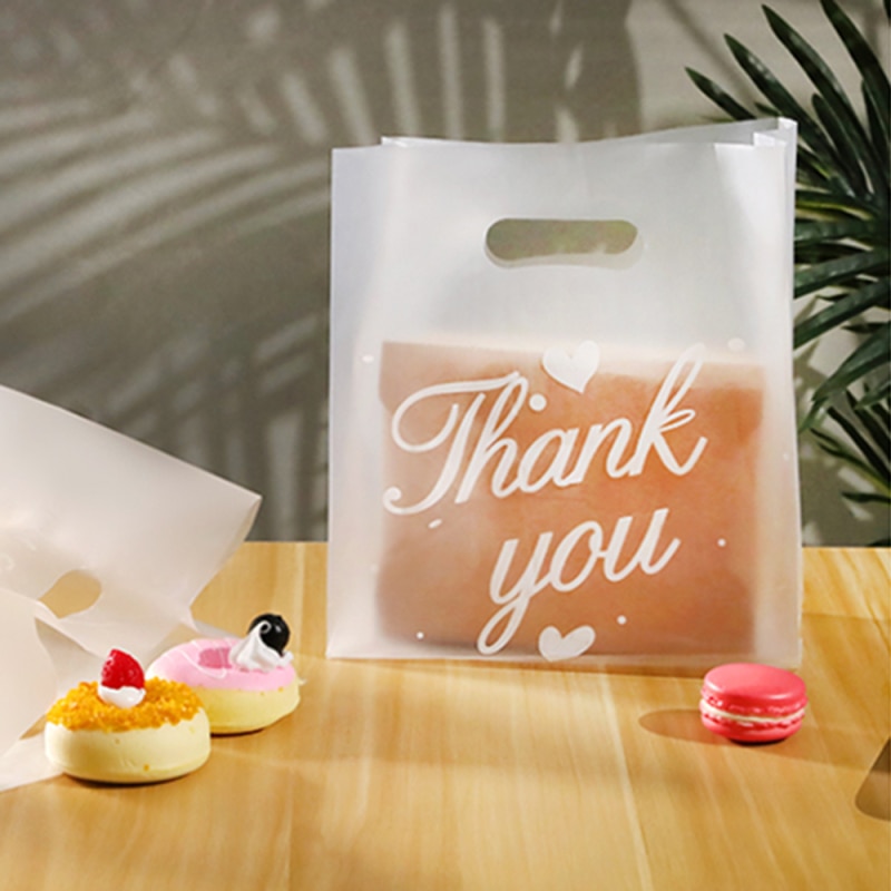 50 Stuks Dank U Plastic Zakken Plastic Boodschappentassen Met Handvat Christmas Party Favor Bag Candy Cake Verpakking Tassen