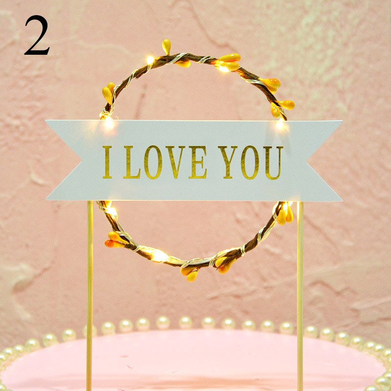 Flower LED Wedding Cake Topper Baby Shower For Girl Happy Birthday Cake Topper Party Decoration Suppliers Cake Decorating Tool: 2