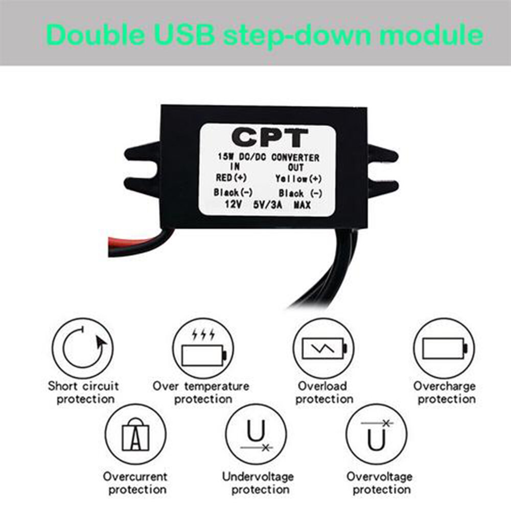 Multifunksjons dobbel usb-ladermodul bilnavigasjonsinstrument kjøreopptaker strømomformer 12v- turs 5- biltilbehør