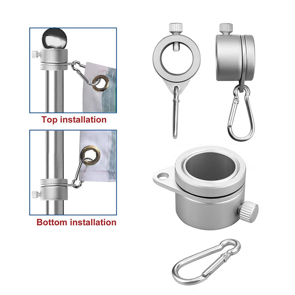 1Pair Rotating Flag Pole Kit Flag Pole Ring With Carabiner Mounting Rings With Cla Pole Attachments Outdoor Anti-Wrap Grommet