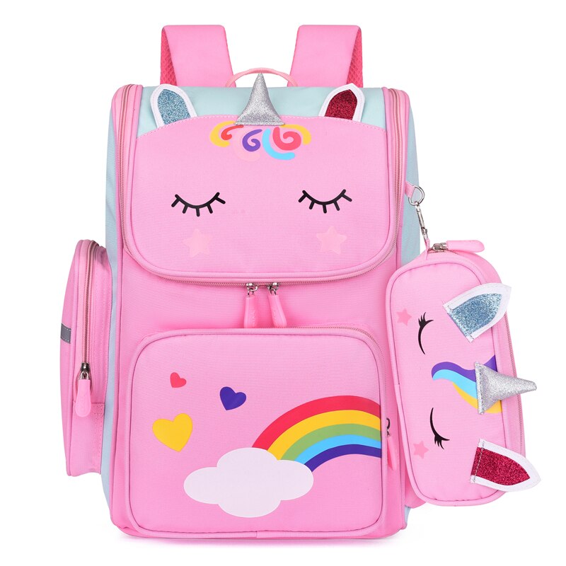 3D unicornio primaria mochilas de escuela para niñas lindo impermeable niños bolsa de estudiante de la Escuela de dibujos animados de niña de 6-12 niños mochila: big green pink