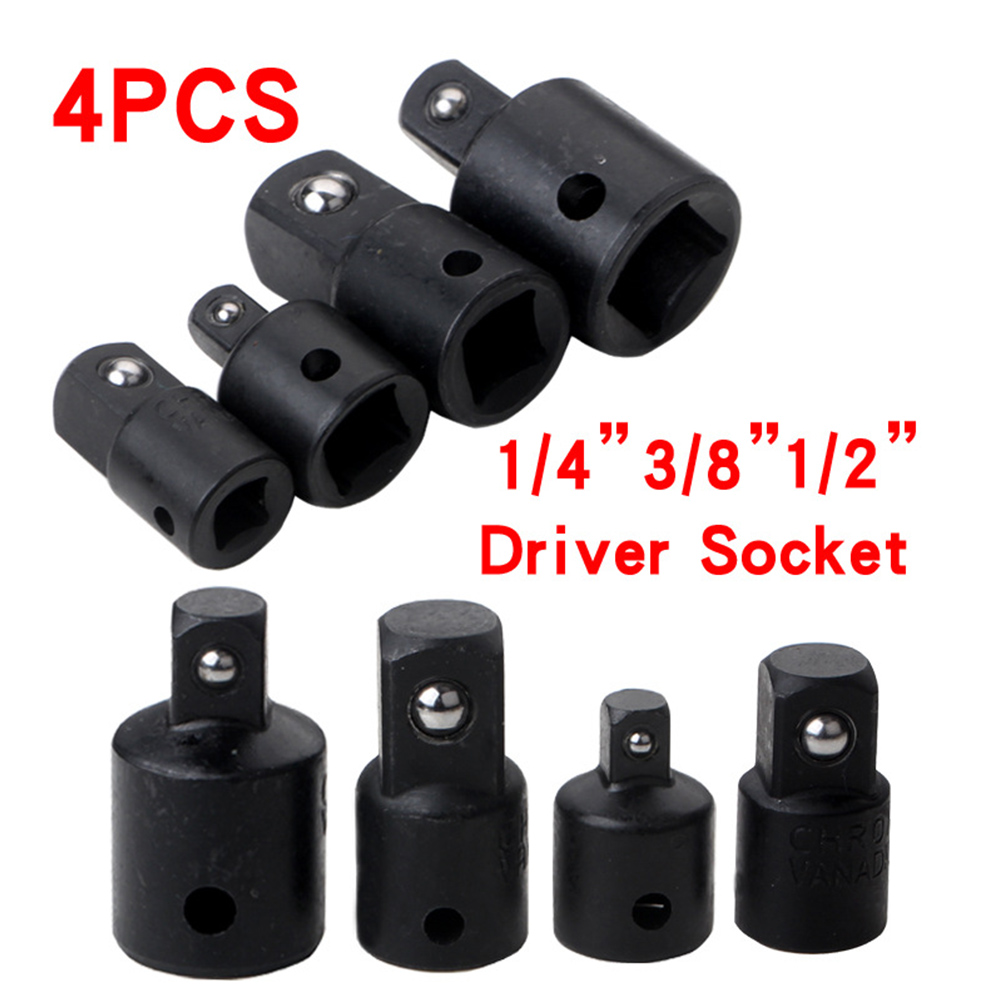 4pcs Drill Socket Adapter 1/4 3/8 1/2 Converter Reducer Air Impact Craftsman Socket Quick Release Screwdriver Holder Socket