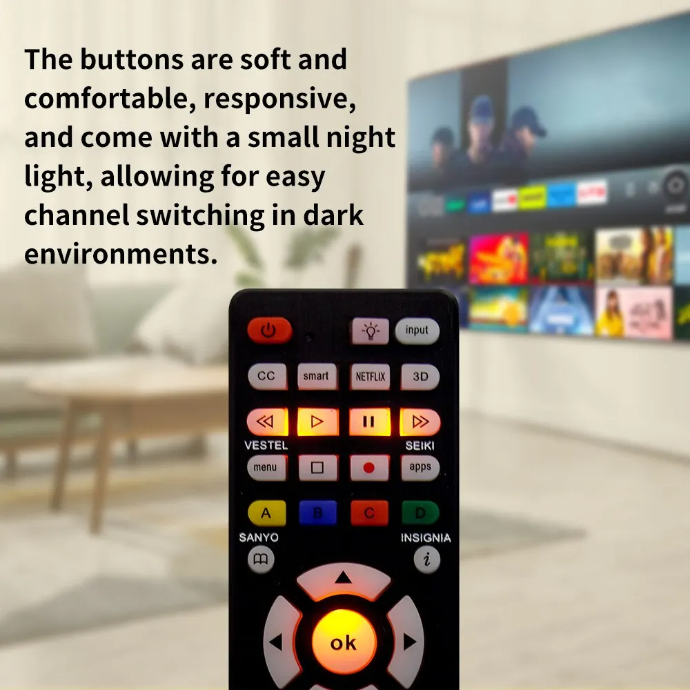 MRSVI 2Pcs Universal Replcement Remote Control RC-G008 With Backlight For Multiple Television Models Universal Infrared TV