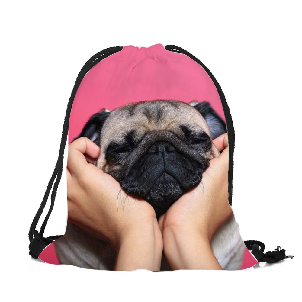 Pug Dog-Mochila con estampado 3D para mujer y niña, bolsa de viaje con cordón, de poliéster ecológico,: 008