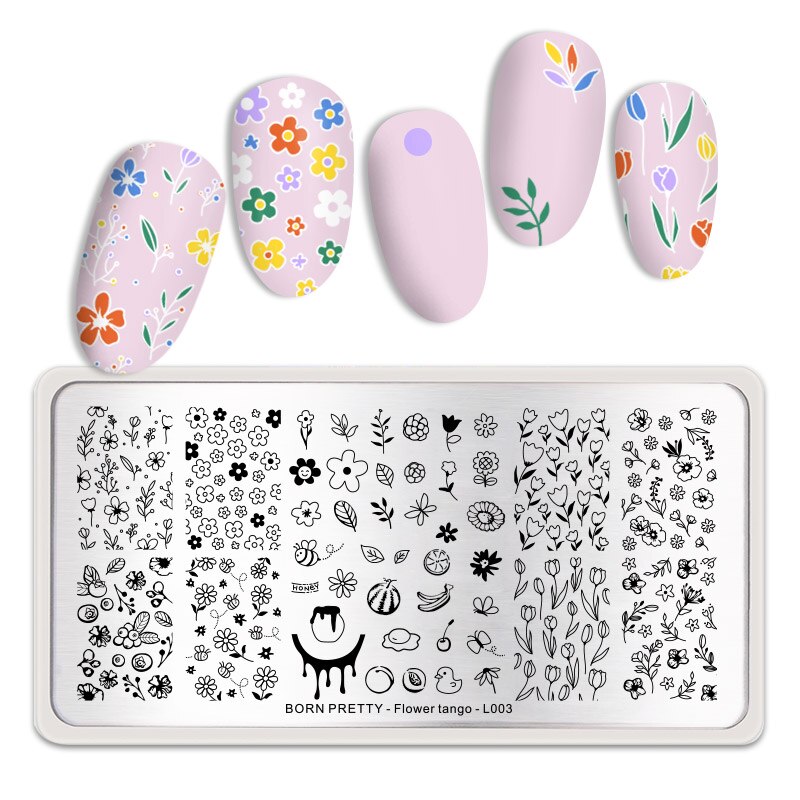 Født smuk nail art stempel skabelon blomst blonder geometri billeder stål nail art stencil blomstertema manicuring: Bp-ft -l003