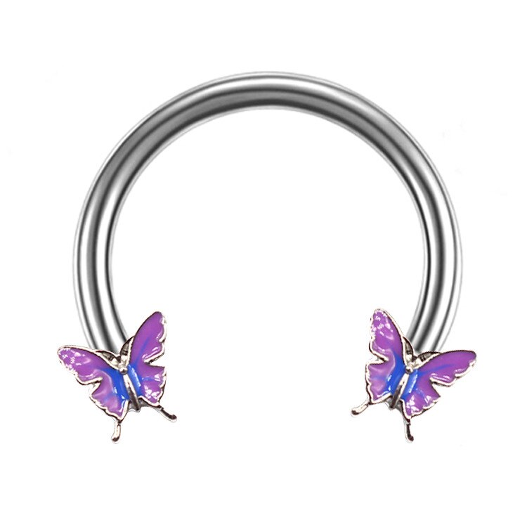 10Mm Crystal Vlinder Neus Ringen Chirurgisch Staal Cone Spike Hoefijzer Circular Septum Tepel Neus Clip Oor Piercing Sieraden: Purple Butterfly