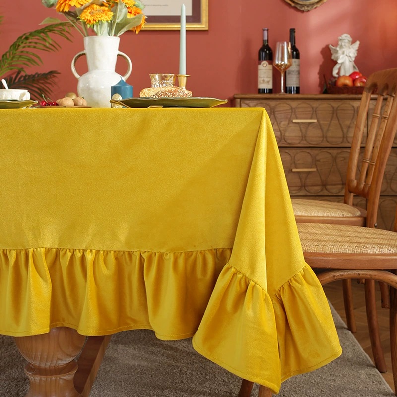 Velvet Tablecloth Luxurious Solid Rectangle Table Cloth,Oblong Retro Farmhouse Ruffle Tablecloth Washable Table Cover for Table