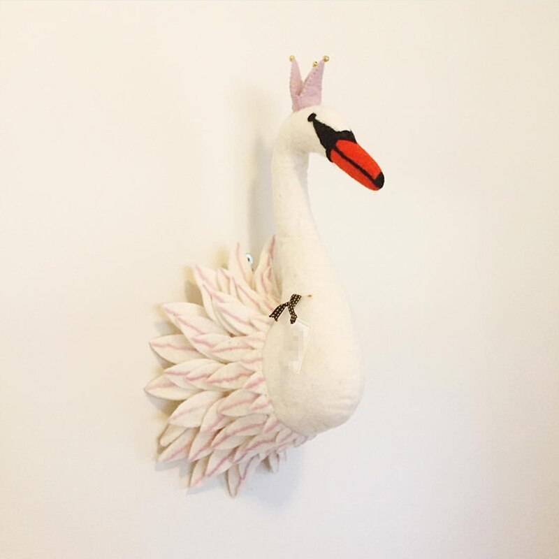 Animales de peluche de juguete de cabeza de cisne decoración de pared guardería habitación de bebé ilustraciones colgantes para la pared hecho a mano Cisne cumpleaños decoración de la boda: Swan3