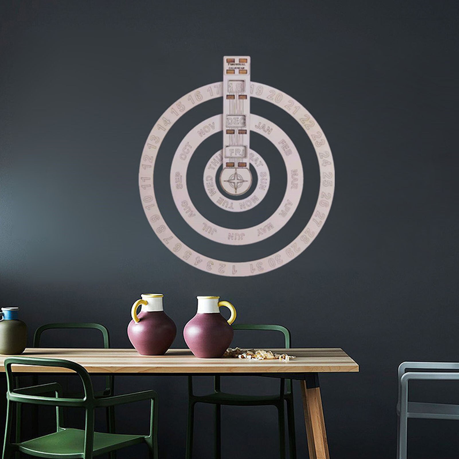 Wooden Rotary Calendar Wooden Round Rotating Calendar Wall Decoration Perpetual Calendar