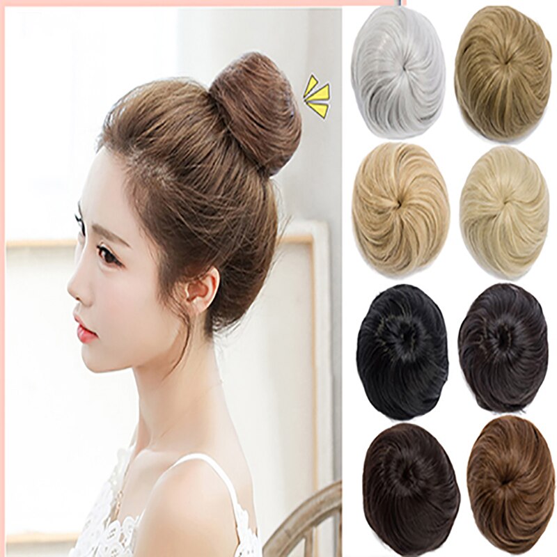 Buqi – chignon synthétique court et lisse pour femme adulte, anneau à donuts, résistant à la chaleur, accessoires de coiffure tendance