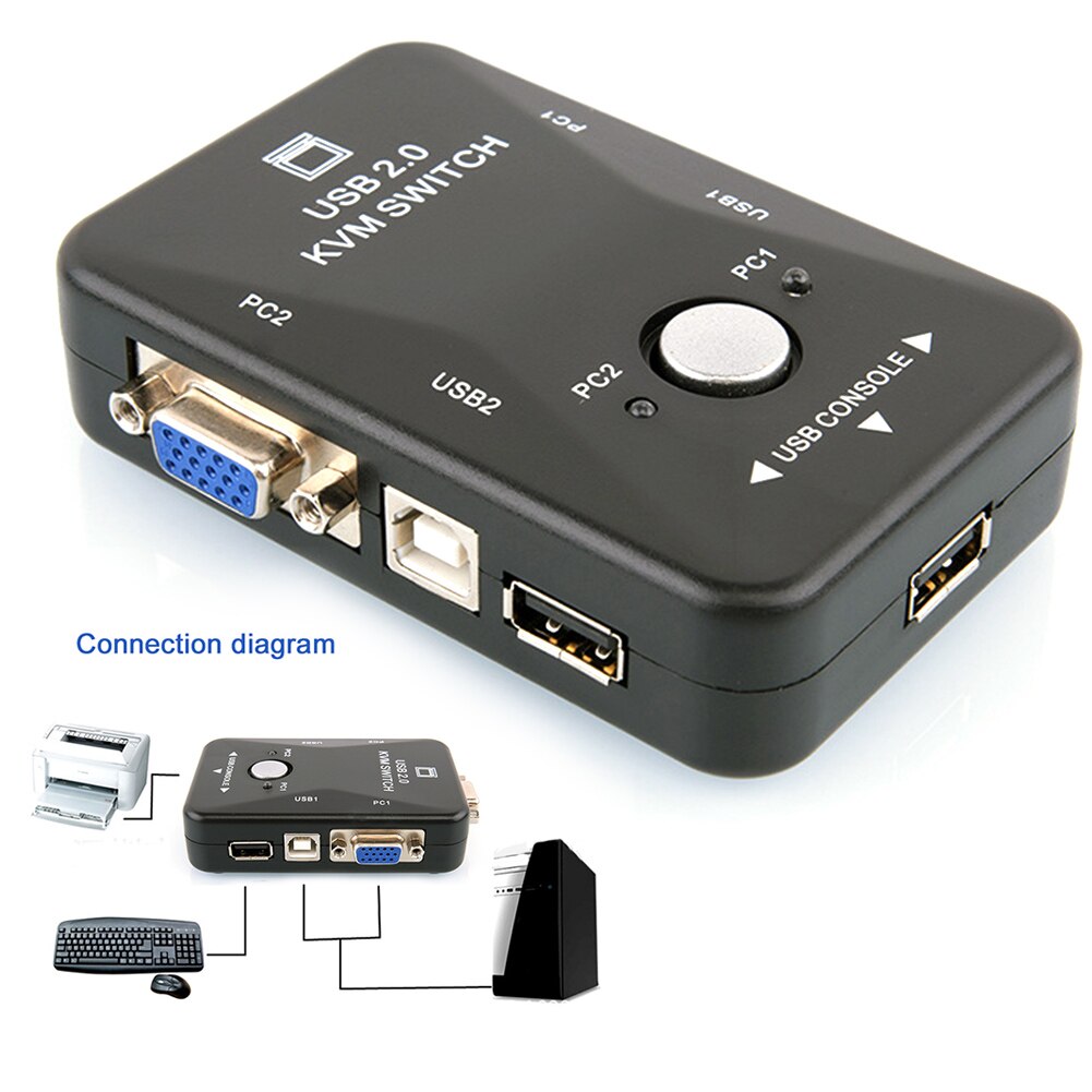 Switch Box Monitor 2-Port For Keyboard Adapter KVM Mouse USB2.0 Video Switcher 1920*1440