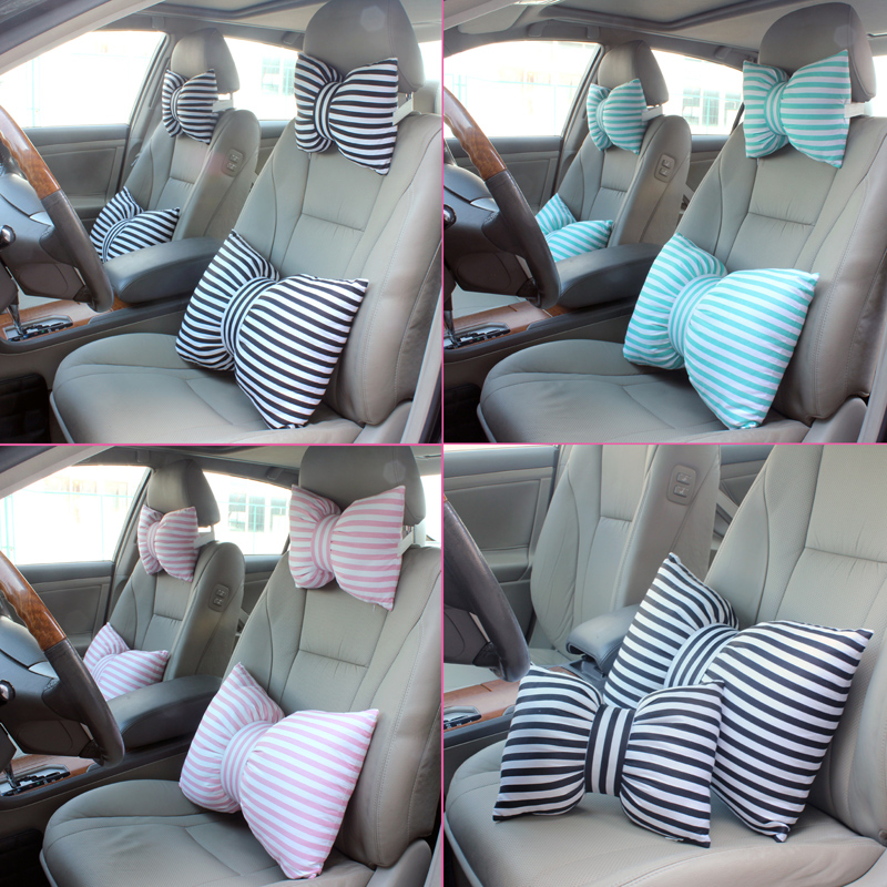 Leuke Streep Strik Auto Nek Hoofdsteun Kussen Creatieve Auto Veiligheid Seat Hoofd Ondersteunt Kussen Taille Lendensteun Voor Meisjes