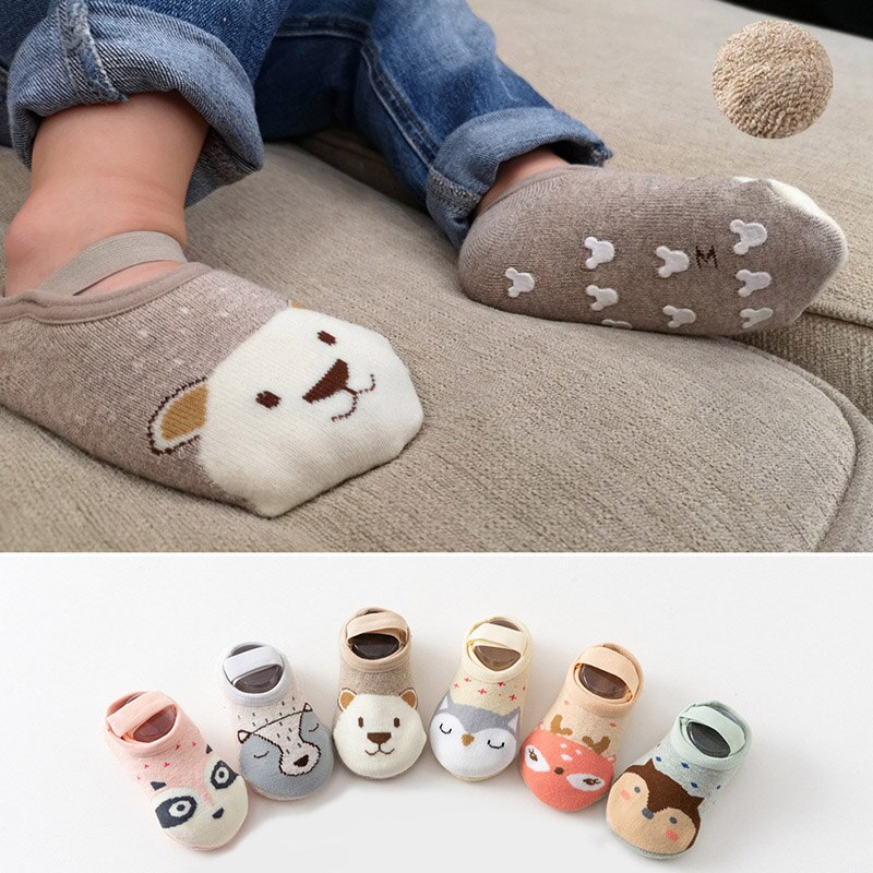 Leuke Vos Beer Dieren Patroon Baby Sokken Non-Slip Zachte Katoen Pasgeboren Sokken Voor Jongen Meisje Peuter Grip Slippers vloer Sokken Schoenen