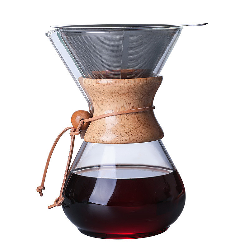 Cafetière en verre résistante avec filtre en acier inoxydable, Anti-brûlure, poignée en bois, cafetière à expresso, outils de Barista: 800ml with filter