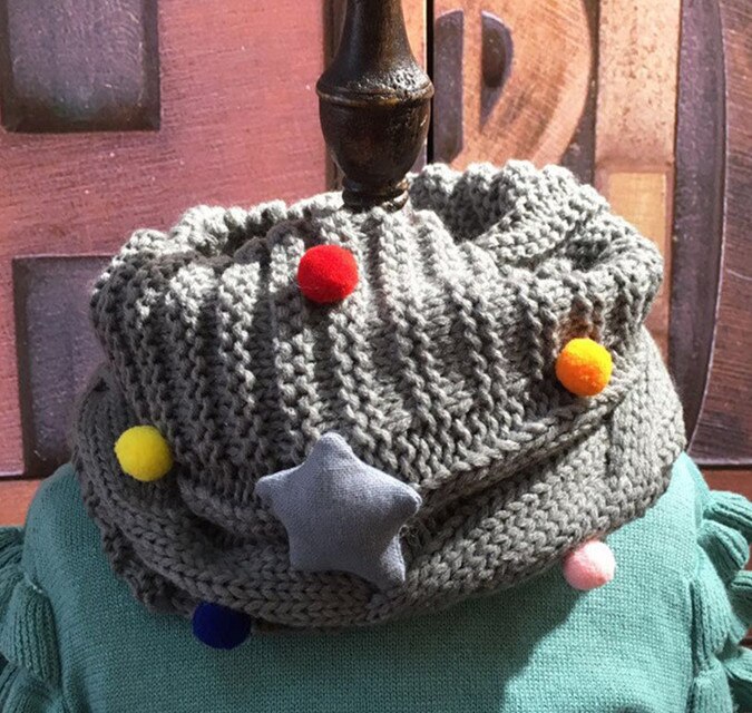 Sciarpa per bambina autunno inverno sciarpe fatte a mano a forma di stella con orso a forma di stella sciarpe per ragazzi e ragazze in lana lavorata a maglia: GREY with star