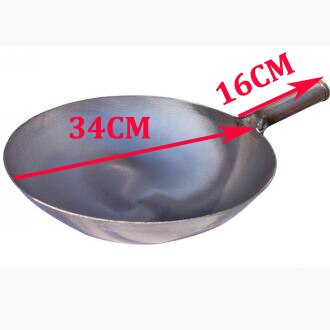 Houten Handvat Keuken Koken Pot 30/32/34/36 Gietijzeren Koekenpan Fornuis Universele Wok Restaurant Chef roerbak Speciale Wok Pan: Iron handle 34cm