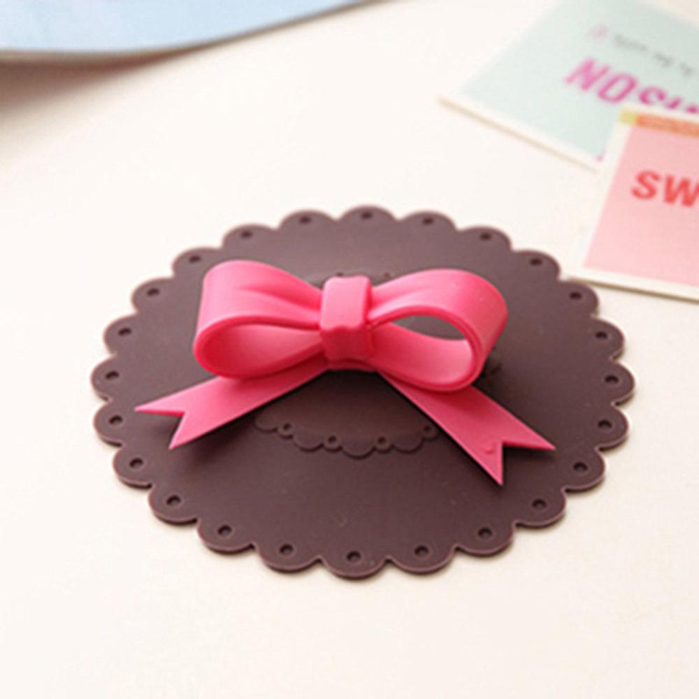 10.5cm Cute Anti-dust Silicone Glass Cup Cover Coffee Mug Suction Seal Lid Cap Silicone Lovely Bowknot Cup Cover: Chocolate