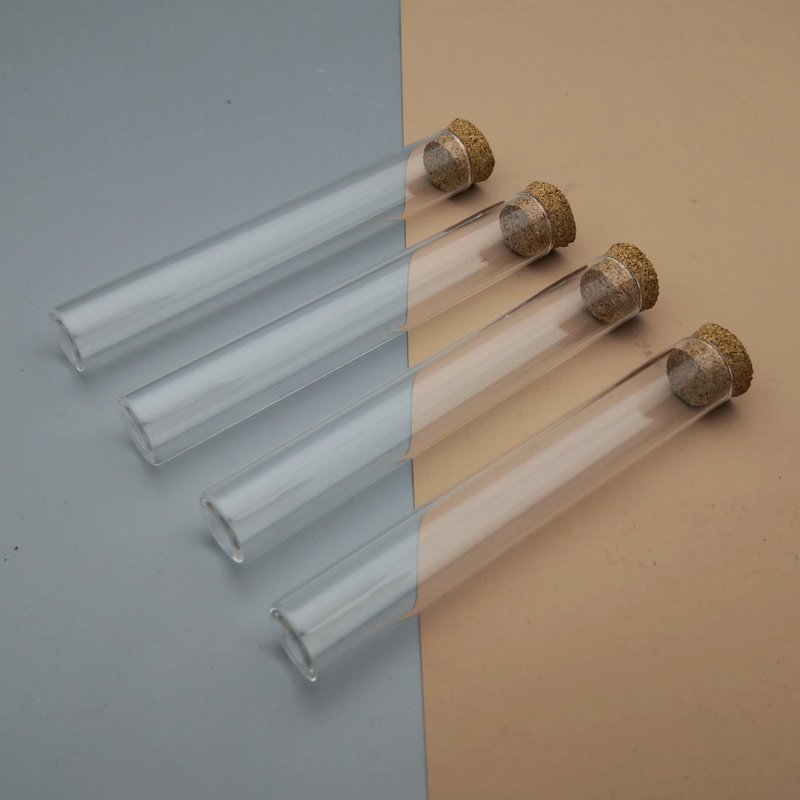 Tubo de ensayo de vidrio grueso con fondo plano y tapones de corcho para material escolar, tubo de ensayo de 15x100mm, 10 piezas/20 piezas/50 piezas/100 piezas
